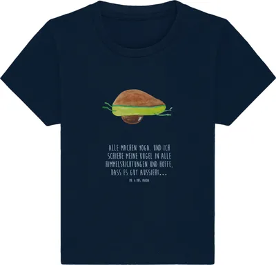 Produktbild von Mr. & Mrs. Panda Babyshirt Avocado Yoga 24. - 36. Monat - French Navy - Geschenk, Bauch, Humor, Kinder Shirt,  T-Shirt, Unsportlich, Haha, Baby, Hilfe, Oberteil