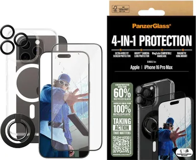Produktbild von PanzerGlass ® 4-in-1 Schutz Set iPhone 16 Pro Max, Apple, Apple - iPhone 16 Pro Max, Trockene Anwendung, Kratzresistent, Schockresistent, Transparent, 1 Stück(e)