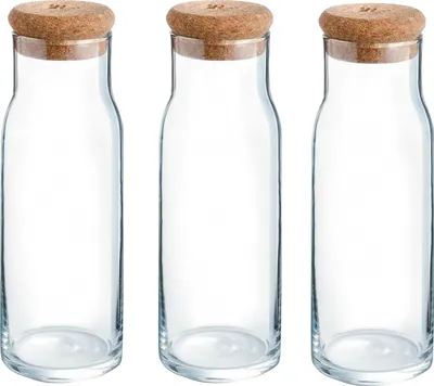 Image de Carafe, bouteille de table 1 litre avec bouchon Transparent 9 x 27 cm - 3 pièces
