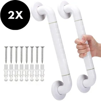 Obrázok produktu pre Ultiluxe Rukoväte 2 ks - Protisklzný držiak - Kúpeľňa - Toaleta - Sprcha - 30 cm - Starostlivosť - S montážnym materiálom - Nerezová oceľ - Biely