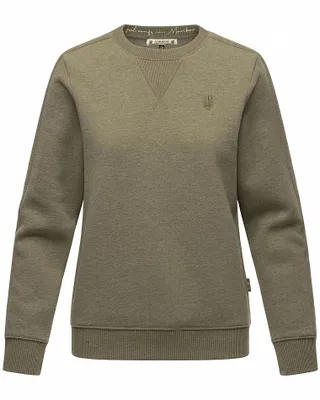 Produktbild von Marikoo Damen Sweatshirt Pullover Recycled Pulli Langarm Warm Hoodie Sweater Umikoo Dusty Olive Melange Gr. 40 - L