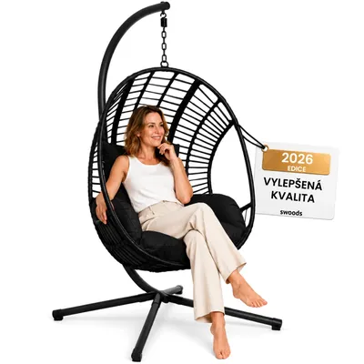Obrázek produktu pro Swoods XXL Závěsné Křeslo s Konstrukcí – Pro Vnitřní i Venkovní Použití – Včetně Polštářů – Egg Chair – Nosnost do 150 kg