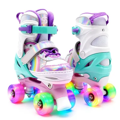 Image de Suotu Patins à roulettes en ligne Rainbow – Patins à roulettes pour enfants avec taille réglable en 4 points et roues LED | Patins à roulettes pour en