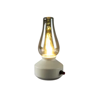 Immagine prodotto di Lampada da tavolo a batteria, bianca con vetro fumé, 24,5 cm