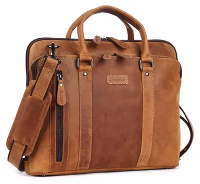 Produktbild von Benthill Laptoptasche Echt-Leder I Leder Umhängetasche für Laptop I Aktentasche für Notebook I Damen und Herren Tasche I Notebooktasche