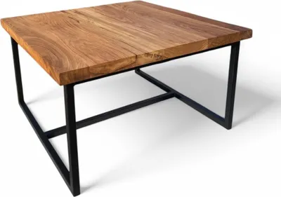 Image de Table basse 110x110cm, Table d'appoint, Table d'appoint, Plateau chêne massif sur piètement acier