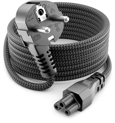 Produktbild von deleyCON 1m Netzkabel Nylon Typ F auf C5 90° Kleeblattkupplung - Grau