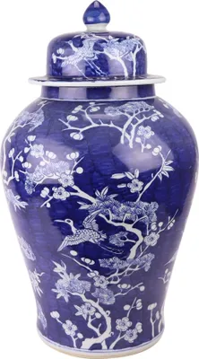 Produktbild von Fine Asianliving Chinesisches Deckelvase Porzellan Blaue Blüten handbemalt D34xH60cm Dekorative Vase Blumenvase Orientalische Keramik Vase Dekoration Vase Moderne Tischdekoration Vase