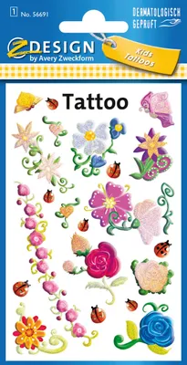 Produktbild von ZDesign KIDS Kinder-Tattoos "Blumen" bunt 1 Blatt à 10 Tattoos