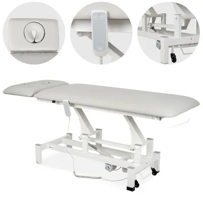 Produktbild von Habys Fortis 2 Ergo | Elektrische Behandlungsliege Therapieliege Massageliege | 2-Segmente | Handfernbedienung Hellgrau-Weiß  | 192 x 68 cm
