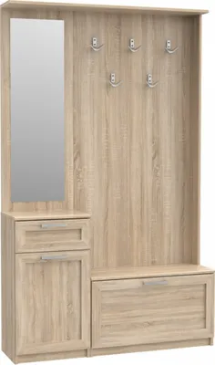 Produktbild von Furniture24 Garderobe NIKO NIKD04 Flurgarderobe, Flur, Dielengarderobe mit 1 Tür, 1 Klapptür, Spiegel, Schublade und 5 Kleiderhaken Sonoma Eiche