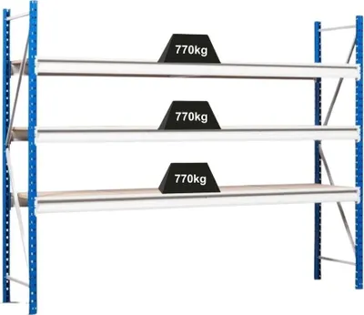 Produktbild von Weitspannregal MAXIMUS Pro | Grundregal | HxBxT 200x175x80cm | 3 Ebenen | Spanplatten-Fachboden | Fachlast 770kg | Lichtblau/Lichtgrau