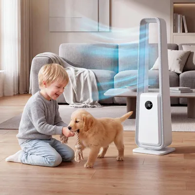 Immagine prodotto di Ventilatore a torre AIORBER con 24 velocità, oscillazione a 75°, timer da 12 ore, telecomando, silenzioso (35 dB), motore a corrente continua, display a LED, bianco