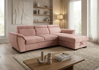 Produktbild von Modernes Ecksofa Stella Rodsafarbe mit eleganter Verarbeitung – Polsterecke in stilvollem Design