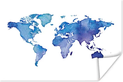 Produktbild von MuchoWow® Poster Weltkarte - Aquarell - Blau 180x120 cm - Fotoplakat