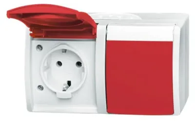 Image de Busch-Jaeger 20/2 EW/DVN-54 Prise SCHUKO®, double, avec couvercles rabattables rouges blanc alpin
