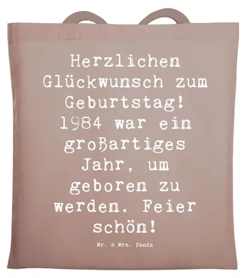 Produktbild von Mr. & Mrs. Panda canvas tasche Spruch 1984 Geburtstag - Braun Pastell - Geschenk, feiern, Jahrgang, unvergesslicher, Tote Bag, Geburtstagsgeschenk, Tragetasche, Alter