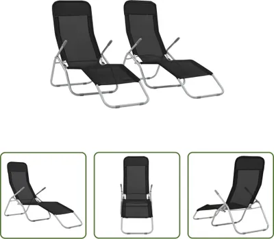 Image de Living Store : 2 chaises longues pliantes, tissu Textilene, couleur noire