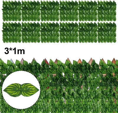 Produktbild von 1*3M Sichtschutzhecke Windschutz Efeu Sichtschutz Balkonverkleidung Blätterzaun,Künstliche Hecke Sichtschutzhecke Pflanzen Hecke Wanddekoration,Wassermelonenblätter