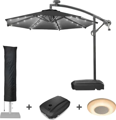 Produktbild von SUNSET | Sonnenschirm | Rund | Ø 300 cm | Schwarz | LED | +Ständer & Hülle | Sonnenschirm, Gartenschirm, Ampelschirm, Balkonschirm