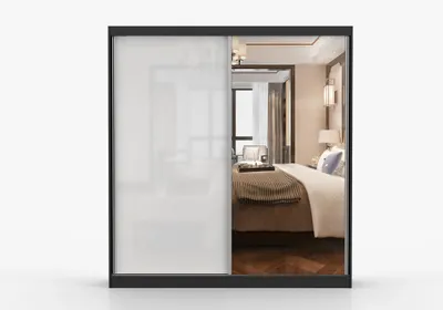Produktbild von Schwebetürenschrank Kleiderschrank Schrank 203 cm Schwarz/Weiß mit Spiegel, 2-türig, Schlafzimmer