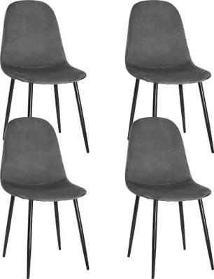 Image de Chaise de salle à manger Chaise de cuisine Chaise de bureau Matériau d'assise en velours avec pieds métalliques noirs, charge d'assise 120 kg, Confortable Home Office Chaise, assise grise, pieds noirs Set de 4 pièces