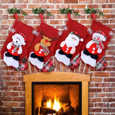Weihnachtsstrümpfe zum Aufhängen, 4 Stück, personalisierbar, leer, Dekoration