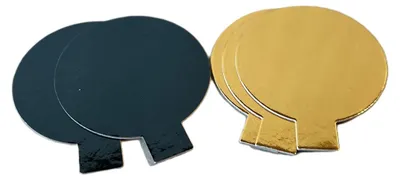 Produktbild von 100 Törtchenunterlagen Untersetzer mit Lasche 8 cm, 1,5 mm rund - gold/schwarz