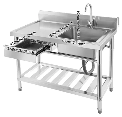 Obrázek produktu pro Zesílený dřez, vyrobený z odolné nerezové oceli, prostorná mísa, zásuvka vlevo