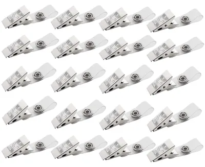 Image de Clips métalliques pour badges avec cordons en PVC transparent, 20 clips pour cartes, clips pour cordons, clips pour badges, fermoirs métalliques pour porte-badges