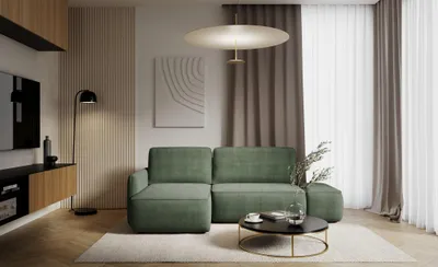Produktbild von Ecksofa mit Schlaffunktion Sofa LUKA in Stoff Cremona Grün Ottomane Links