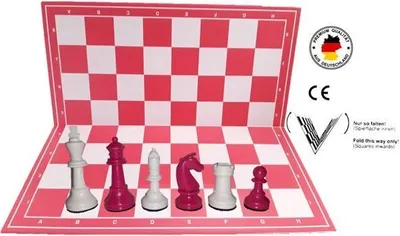 Produktbild von Schachset "Profi" mit Schachbrett und Schachfiguren KH 93 mm, weiss-pink, Staunton Form, mit Filzsockel