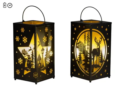 Produktbild von 2er Set LED Laternen Weihnachten schwarz H. 26cm aus Metall mit Timer Formano