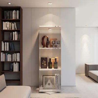 Immagine prodotto di Vetrina in vetro con illuminazione a LED, mobiletto espositivo con base girevole a 360°, 3 ripiani, ideale per soggiorni, uffici o per esporre oggetti di valore, dimensioni 38x38x121 cm, colore bianco
