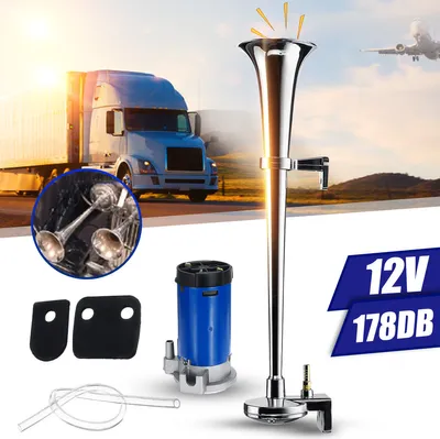 Obrázok produktu pre 178DB Strieborný trúbkový klaksón Vzduchový klaksón Chrome Hlasný kompresor Nákladné vozidlo 12V