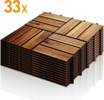 Produktbild von Jiubiaz 3m² Holzfliesen Mosaik Akazienholz Fliese 44 Stück 30x30 cm Balkonfliesen Gartenfliesen Terrassenfliesen für Garten Terrasse Balkon
