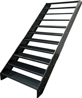 Zdjęcie produktu dla Stalowa krata schodowa 11 stopni - Ocynkowana i malowana proszkowo na kolor antracytowy - (szer. x wys. x gł.) 140 x 209 x 215 cm