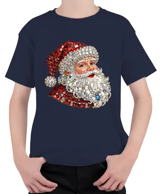 Produktbild von Weihnachtsmann Juwelen Mosaik Vintage Weihnachten Glitzer Uni Kinder T-Shirt, Navy, 140