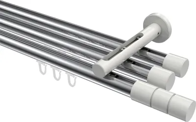 Produktbild von Interdeco Innenlaufstange / Gardinenstange mit Innenlauf Chrom / Weiß, Typ Siteno Elanto (Rillenzylinder), 20 mm Ø 3-läufig, 180 cm