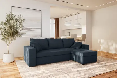 Produktbild von 3 Sitzer Ecksofa ANTONIO ALICE - 248x147x81cm, Ottomane links oder rechts, Schlaffunktion & 2 Bettkästen, Samtbezug in Blau / Marine Blau