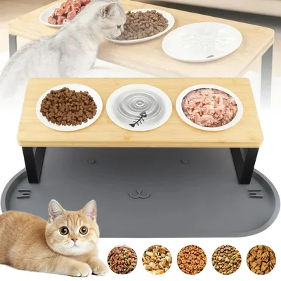 Produktbild von 3er Katzennapf Erhöht Futternapf Stand Stabil Spülmaschinenfest Für Katze Hund