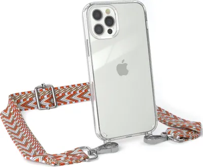 Produktbild von EAZY CASE Handykette - Verstellbarer Trageriemen kompatibel mit Apple iPhone 12 / 12 Pro, Handykordel mit transparenter Silikon-Hülle, Band in Orange