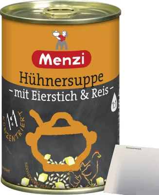 Produktbild von Menzi Hühnersuppe mit Eierstich und Reis Konzentriert (400ml Dose) + usy Block