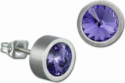 Produktbild von Amello Edelstahl Ohrstecker glitzernde Zirkonia Ohrringe lila rund ESOS03V