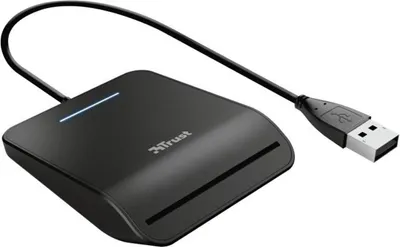 Produktbild von Trust Primo DNI Kartenlesegerät Personalausweis Smartcard Leser USB Kabel Plug und Play Schwarz Card Reader optimal für Büro