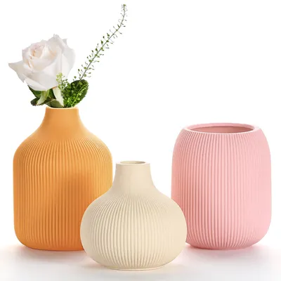 Produktbild von Keramikvase gerippt, 3er Set, klein, für Wohnraum