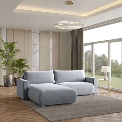 Zdjęcie produktu dla Masseno Narożnik TURIN M z funkcją spania i pojemnikiem na pościel Kształt L, Rozkładana sofa, Rogówka - Jasnoszary, MONOLITH 84