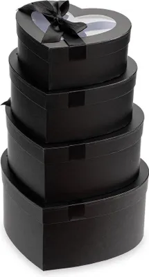 Produktbild von Schwarze Geschenkschachteln mit klaren Deckeln, 4er Set, Herzenform