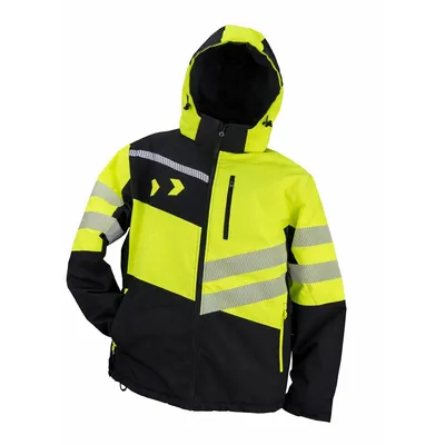 Produktbild von Winterjacke Warme Sicherheitsjacke URG 971 Größe M Berufsjacke gefütterte Arbeitsjacke Warnschutzjacke Herrenjacke schwarz gelb Jacke mit Kapuze