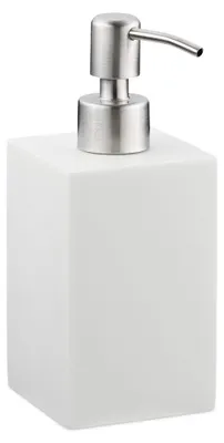 Produktbild von 2 x Seifenspender 300 ml, nachfüllbar, Bad, Küche, Flüssigseifenspender eckig, Polyresin, Edelstahlpumpe, weiß